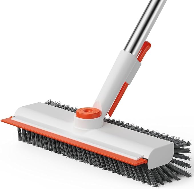 AIR U+ Floor Scrub Brush with Long Handle, 3-in-1 Rotating Head & Squeegee | by AIRU