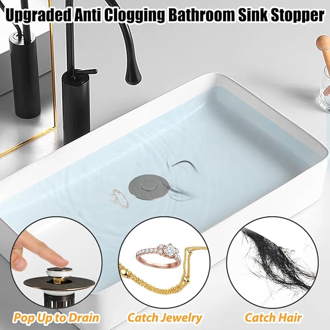 Anlige 3 in 1 Pop Up Bathroom Sink Stopper, Bathroom Sink Drain Strainer - Image 5