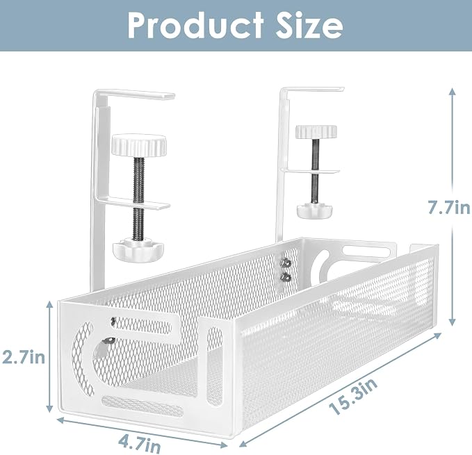 Cable Management Under Desk, Under Desk Cable Management Tray | No Drill Cable - Image 2