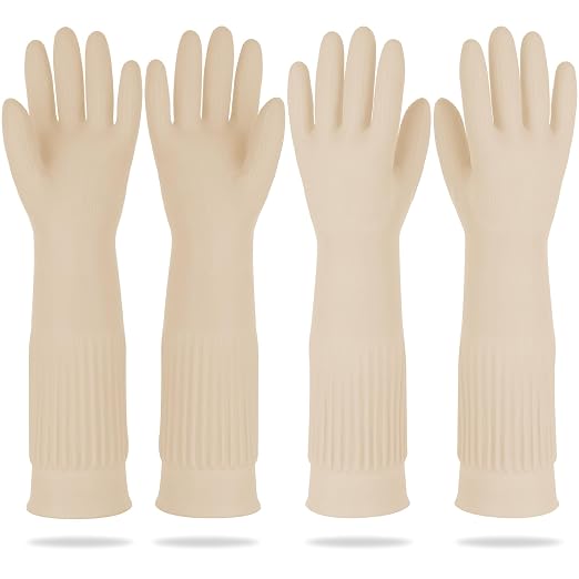 Mamison Rubber Dishwashing Gloves, Non-Slip Kitchen, Ivory XL, 2 Pairs | Korean by QualityKitchenandHome