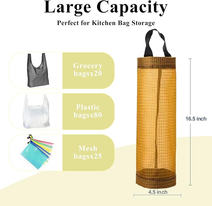 Plastic Bag Holder, Mesh Grocery Bag Holder Hanging Storage Bag Dispenser - Image 5