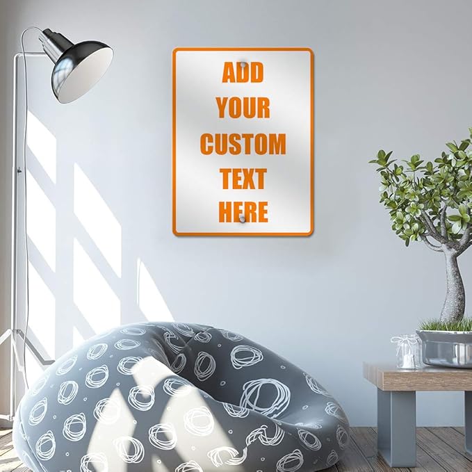 Aluminum Weatherproof Metal Sign Multiple Sizes Custom Personalized Text Here White Orange Warning Vertical Street 12x18Inches
