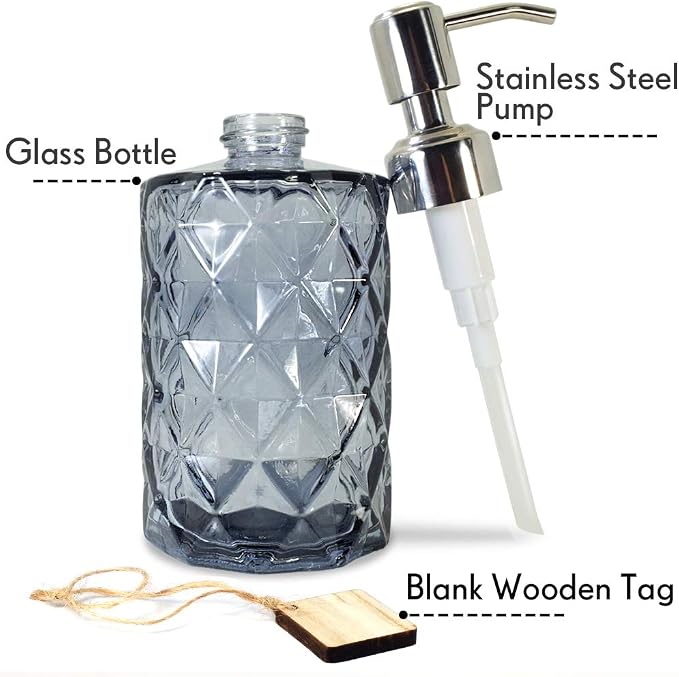 JASAI 12Oz Diamond Grey Glass Soap Dispenser - Image 2