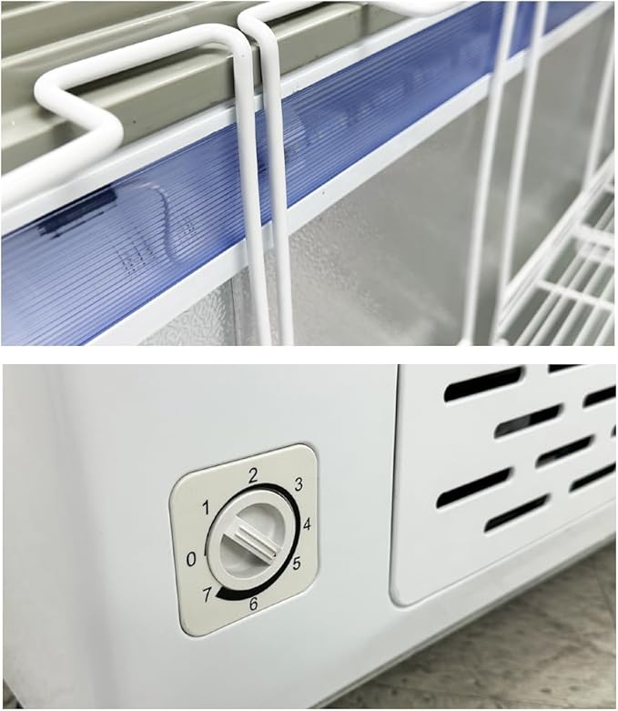 Chest Freezer Glass Door sliding Commercial Ice Cream Freezer 50" White Curve Display Top w/Storage Baskets 15-Cu.Ft sd451s