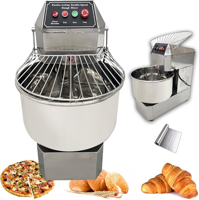 Commercial Stand Dough Mixer 50Qt Stand Spiral Mixer Dual Rotating Dough Kneading Machine Dough Pizza Food Mixer with Double Speeds for Restaurant Bakeries Pizzeria 110V 2200W