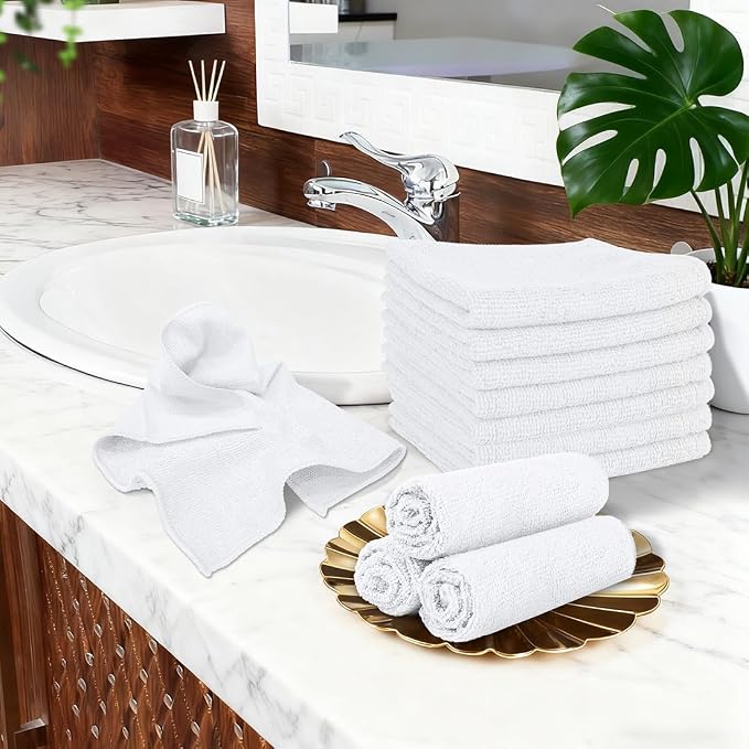 Orighty Washcloths, 5 Pack Microfiber Face Towels, 12x12 Inch White - Image 2