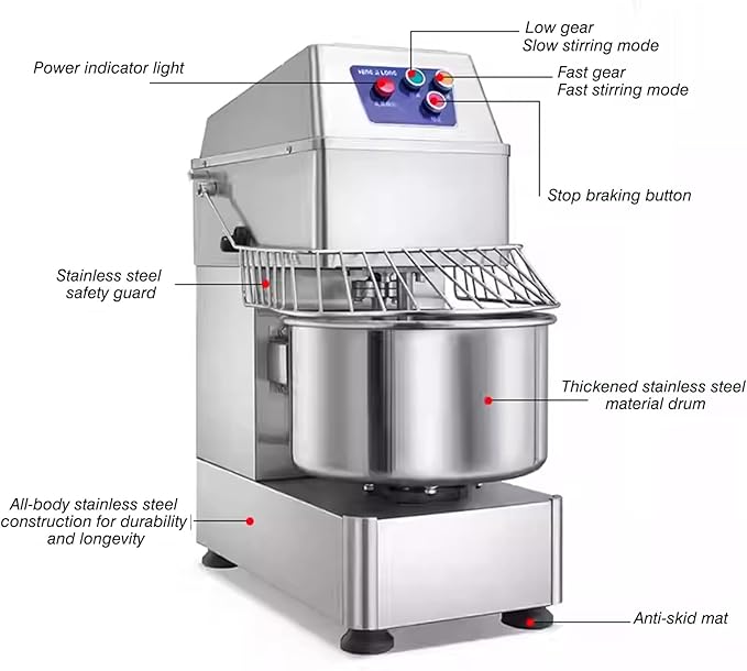 Commercial Dough Mixer Dual Rotating,21QT Two Speeds Mixing Dough Kneading Machine,Safety protection device & Timer Included,Electric Dough Kneading Machine for Restaurant Pizzeria