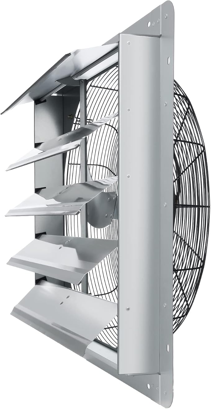 VEVOR 24'' Exhaust Fan, Wall Mounted Attic Fan with Variable Speed, 3320 CFM, Automatic Shutter, Ventilation and Cooling, Silver, Fan Only