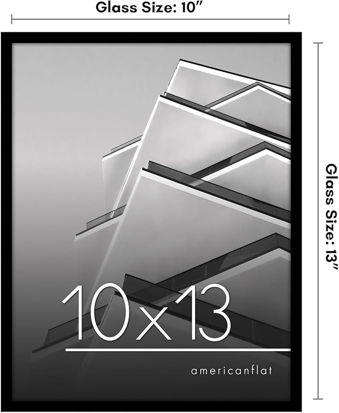 Americanflat 10x13 Picture Frame with Shatter-Resistant Glass - Streamline Collection - Thin Border Photo Frame for Tabletop and Wall Display - Hanging Hardware and Easel Stand Included - Black