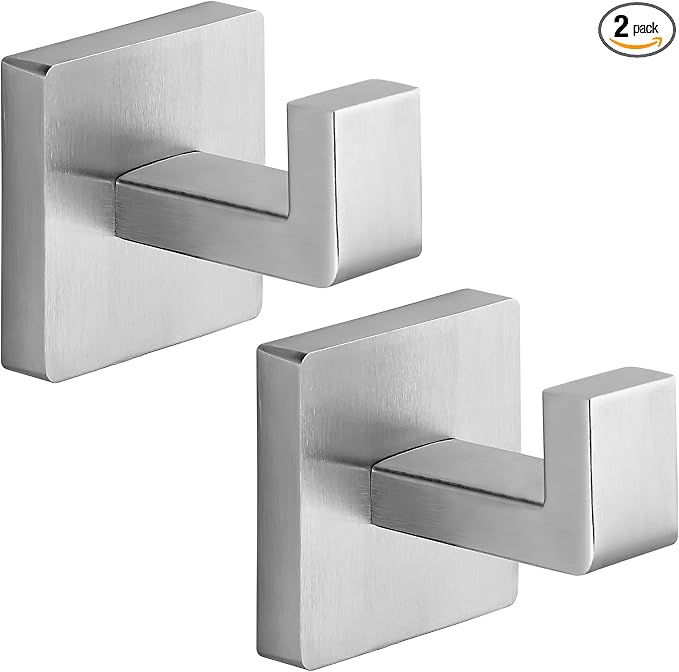 Towel Hooks for Bathrooms, Heavy Duty Stainless Steel Bathroom Hooks | Square by Fenas