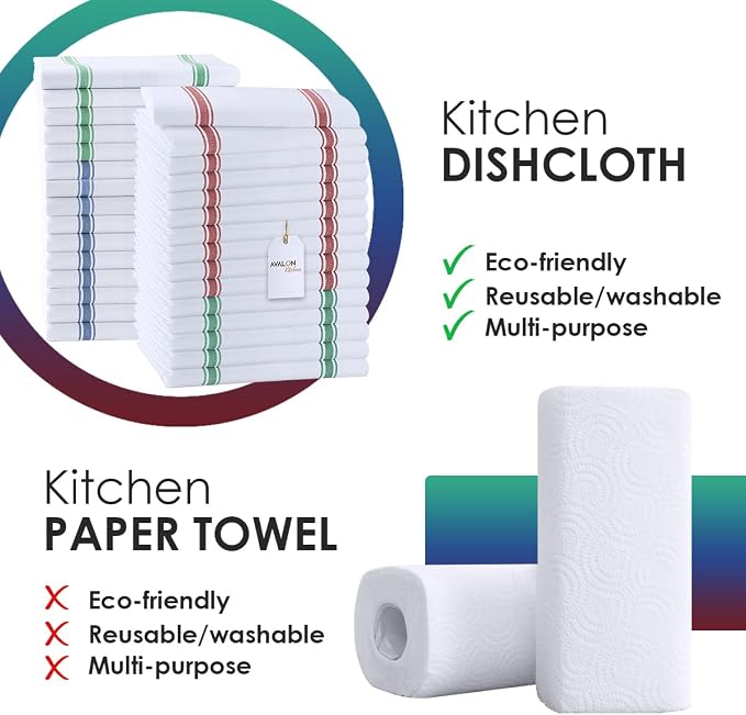 Dish Towels 30 Pack Multi Stripe 100% Cotton Kitchen Towel 15x25 Inch Tea Towels - Image 2