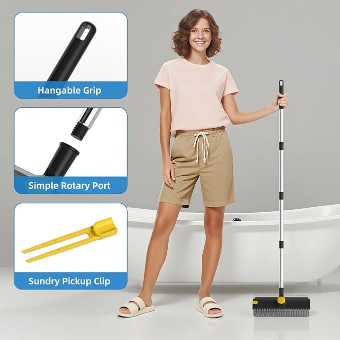 Floor Scrub Brush with Long Handle, 3 in 1 Scrape and Heavy-Duty Stiff Bristle - Image 5