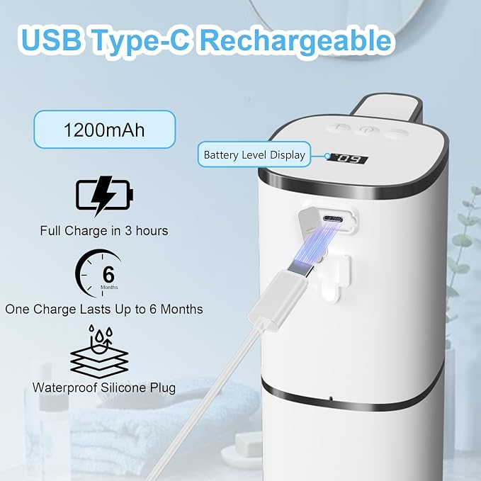 OHIFAST Automatic Liquid Soap Dispenser Touchless, USB Rechargeable Smart Hand - Image 6