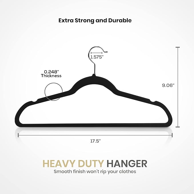 Utopia Home Velvet Hangers, 50 Pack | Luxury Non-Slip Slim Pant & Coat Hangers - Image 3