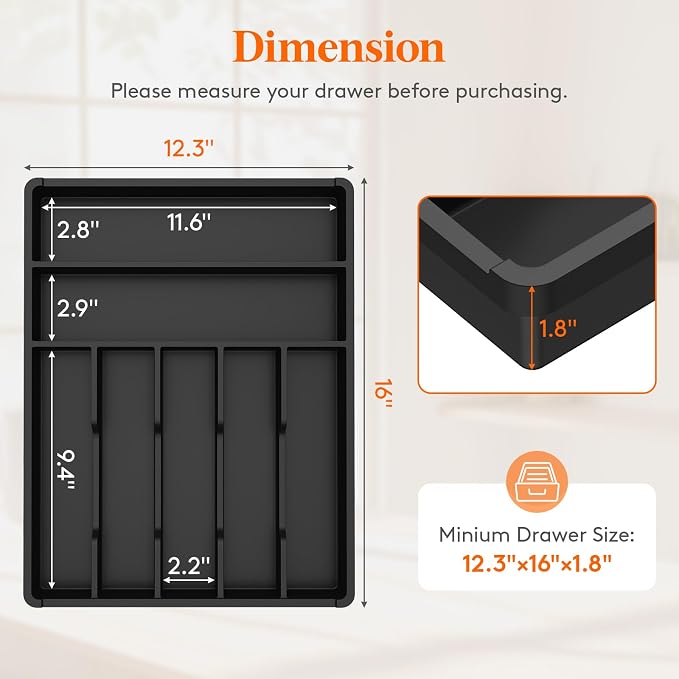 Lifewit Silverware Drawer Organizer Tray, Cutlery Storage - Image 3
