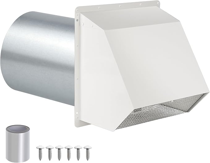 5 inch Dryer Vent Cover Outside Exhaust Vent Wall Vent Hood with Screen and Damper,Outdoor Dryer Vent Cover Cap for Range Hood/Kitchen/a c Duct Air Ventilation,Galvanized Steel,White