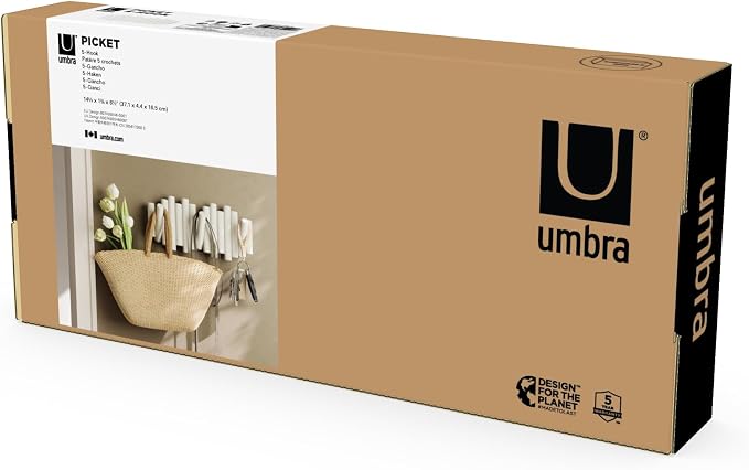 Umbra Picket Coat Rack, Wall Mount 5 Flip-Down Coat Hooks - Image 8