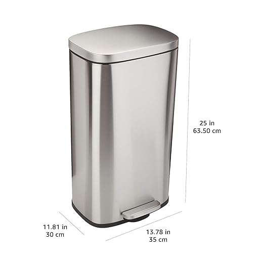 Amazon Basics MEDIUM Trash Can, 7.9 Gallon, Smudge Resistant Rectangular Bin - Image 3