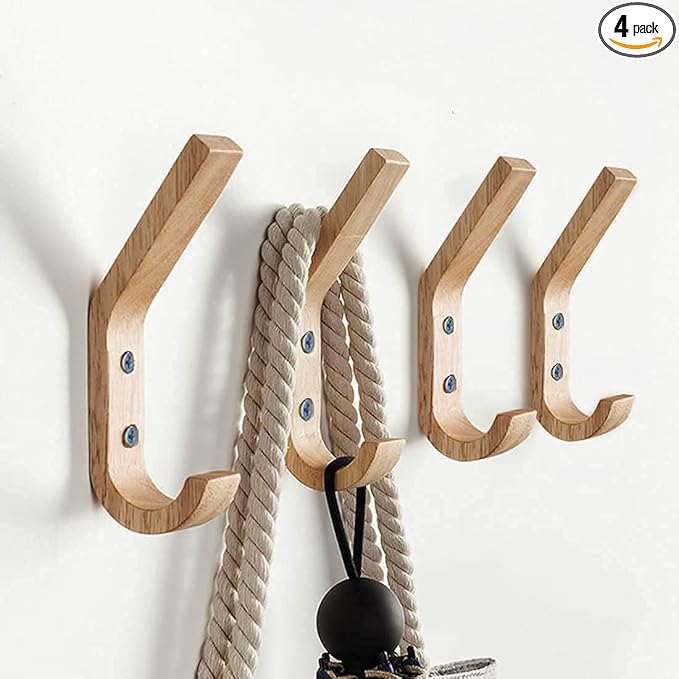 Wood Wall Hooks 4 Pack Organizer Heavy Duty Coat Hooks by Watbeyoz