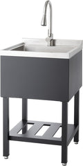 TRINITY Stainless Steel Freestanding Single Bowl Utility Sink for Garage, Laundry Room, and Commercial Use, Includes Pull-Out Faucet, NSF, UPC and cUPC Certified, 21.5" x 22" x 49.2", Black