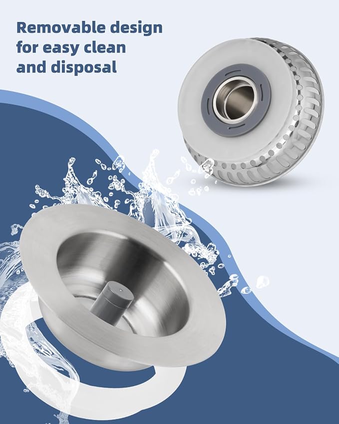 3-in-1 Kitchen Sink Strainer Stopper Combo, Universal Fit, All Metal - Image 3