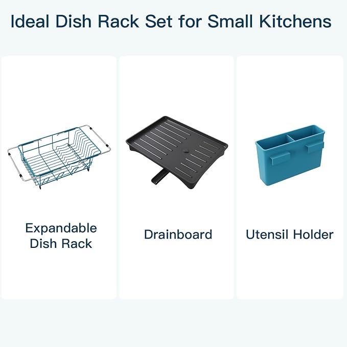 Blue Dish Drying Rack Over Sink - Image 9