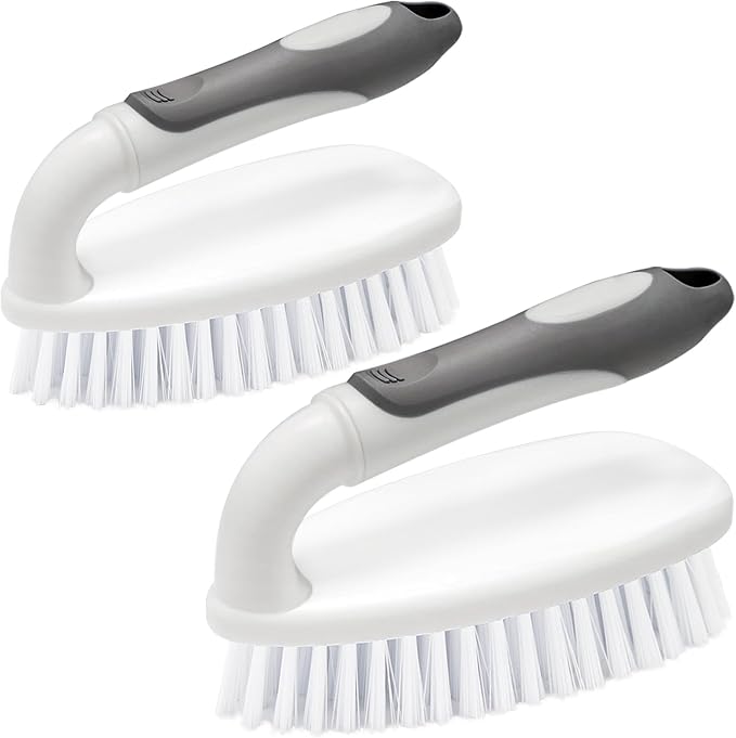 Heavy Duty Scrub Brush with Stiff Bristles 2 Pack Gray | Scrub Brushes by Apvpvpt