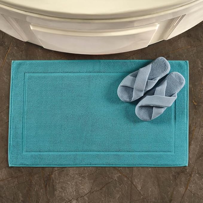 Hawmam Linen Teal Turquoise Bath Mats, 21 x 34 inches, Banded Design, Highly - Image 4