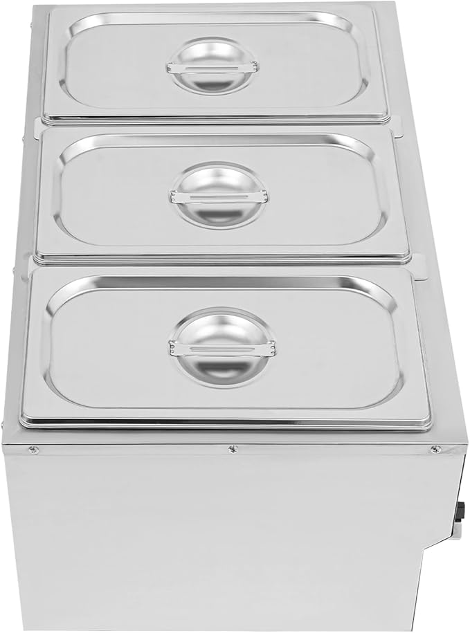3-Pan Countertop Food Warmer Electric Steam Table for Buffet Commercial Stainless Steel Buffet Warmer Steam with 3 Stainless Steel Covers 110V 850W 7L Large Capacity