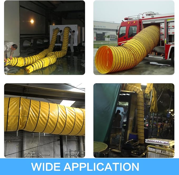16IN Ducting Hose 16FT PVC Flexible Duct Hosing with Adjustable Rope S Hook & Steel Support for Utility Blower Exhaust Fan (16''x16ft)