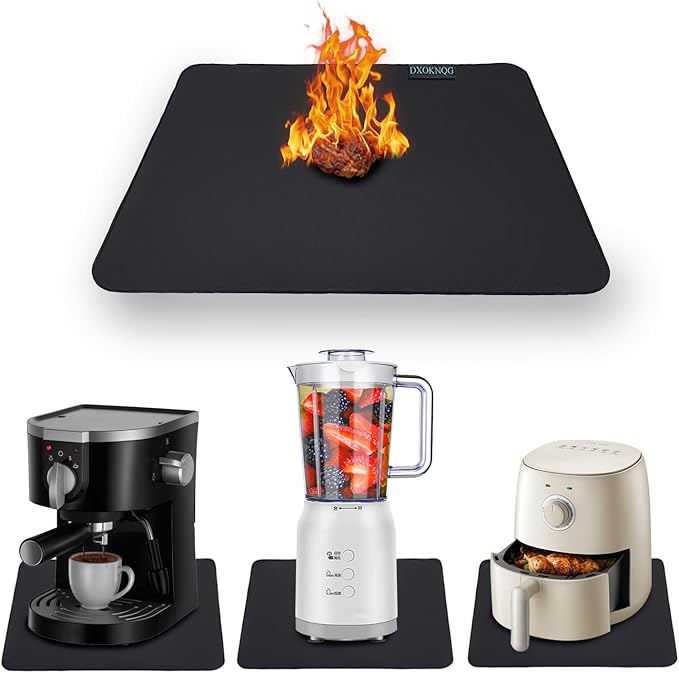 Heat Resistant Appliance Mat, Black, Non-Slip Kitchen Counter Protector, Large Size for Coffee Maker, Blender, Air Fryer (2, 16 * 24)