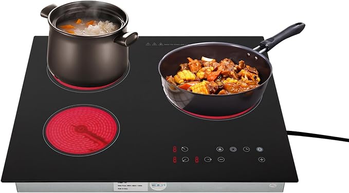 Countertop Ceramic Cooktop, 2600W 3 Burners with 9 Heating Levels, Touch Control Electric Stove with Timer & Child Safety Lock, Built-in & Portable Design for Kitchen Office RV