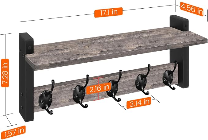 Wall Hooks with Shelf, Coat Rack Wall Mount, Entryway Shelf with Hooks - Image 8
