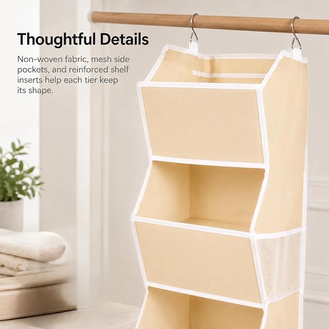 4-Shelf Hanging Closet Organizer and Storage, Fabric Storage Bins Bedroom - Image 5