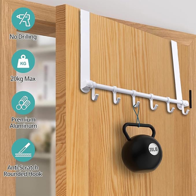 MGahyi White Over The Door Hooks, Over The Door Towel Rack | 6 Sliding - Image 3