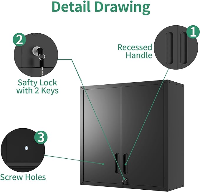 Metal Tool Cabinet,Garage Storage Cabinet System,Wall Cabinet & Locking Rolling Tool Cabinet with Doors and Adjustable Shelves,Steel Tool Cabinets for Home (7 Pcs-StyleA, Black)