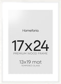 Homeforia 17x24 White Picture Frame, High End Oak 17x24 White Wooden Poster Frames with Mat 13x19 for Print, 17 x 24 Wood Frame Matted to 13 x 19 Photo, 24x17 Frame, Tempered Glass, Wall Kit, Set of 1