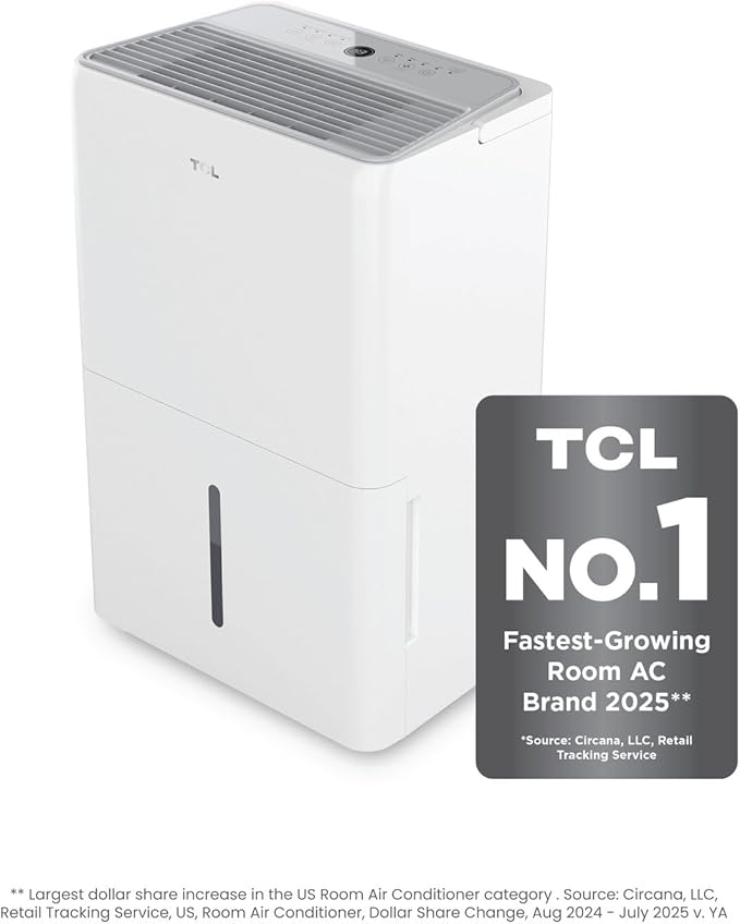TCL 4500 Sq. Ft. Smart Dehumidifier with Pump, Energy Star, 50 Pints Per Day, Ideal for Whole House, Including Basements, Bedrooms, & Bathrooms, Works with Alexa/Google Assistant