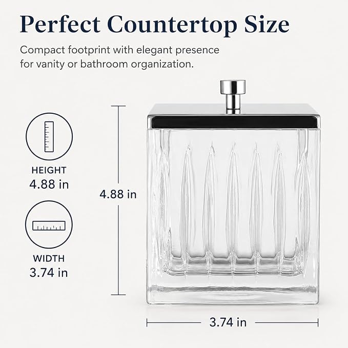 Vince Camuto Home Glass Cotton Jar Holder – Silver Lid, Elegant Bathroom - Image 3