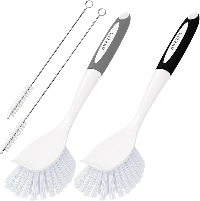 4 Pack Dish Brush with Handle, Kitchen Scrub Brushes by Amazer