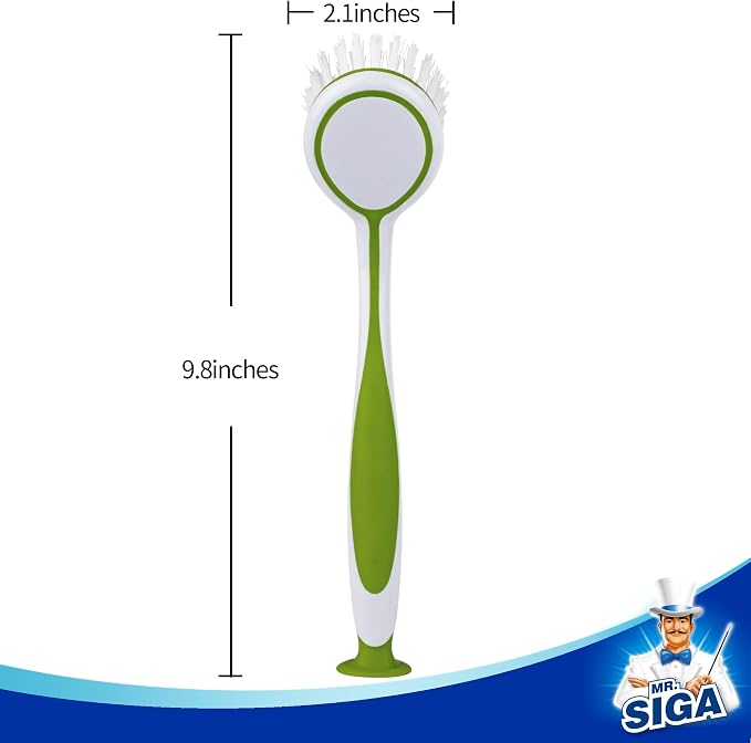 MR.SIGA Round Dish Brush with Suction Cup, kitchen sink cleaning, dish brush - Image 3