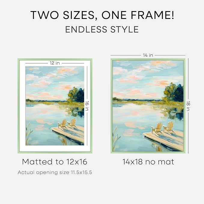 Homeforia 14x18 Picture Frame Sage Green, High End Metal 14x18 Poster Frames with Mat 12x16 Photo, 14 x 18 Sage Green Frame Matted to 12 by 16 Art, 18x14 Thin Frame, Tempered Glass, Wall Kit, Set of 1