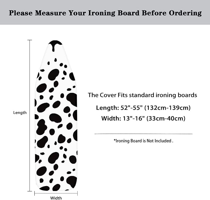 Cow Ironing Board Cover, Soft Durable Elastic Edge & Hook and Loop Fasteners - Image 6