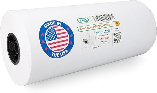 IDL Packaging Freezer Paper 18" x 13200" (1100 feet) - USA-made Large White Freezer Paper Roll for Freezing Food - Plastic Coated Freezer Material for Maximum Safe Protection by IDL Packaging