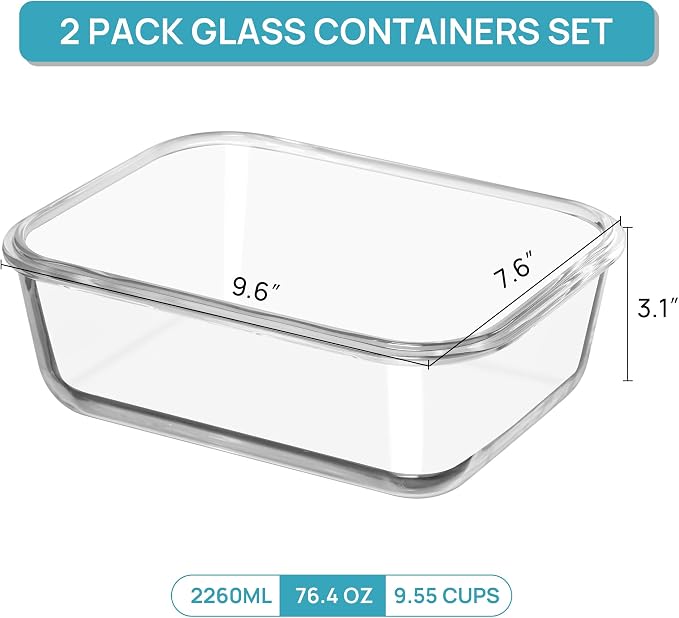 Vtopmart 2Pack 2260ml/76.4oz Extra Large Glass Storage Containers, Dishwasher - Image 2
