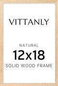 Vittanly 12x18 Picture Frame, Solid Wood Frame with Plexiglass, Includes 11x17 Mat, Wall Hanging for Photos, Home Decor, Natural, 1 Pack