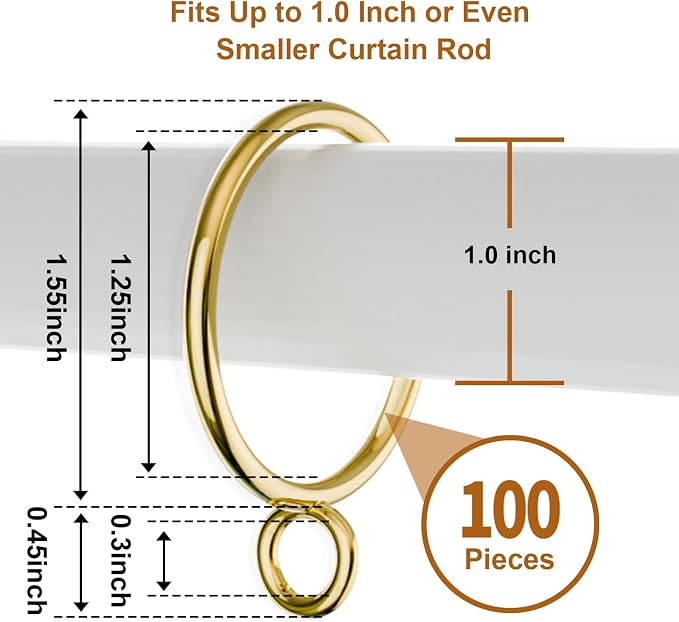 100 Packs Gold Metal Curtain Rings - Image 2