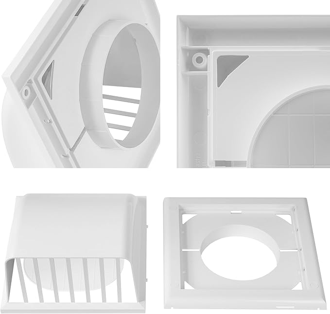 Repa Market 4 Inch Dryer Vent Cover Outside with Backdraft Damper - White ABS Plastic Exhaust Vent Hood - Wall Vent Cover - Outside Dryer Vent Cover for Dryer Vent Hose, Bathroom Vent Cover, AC Vent
