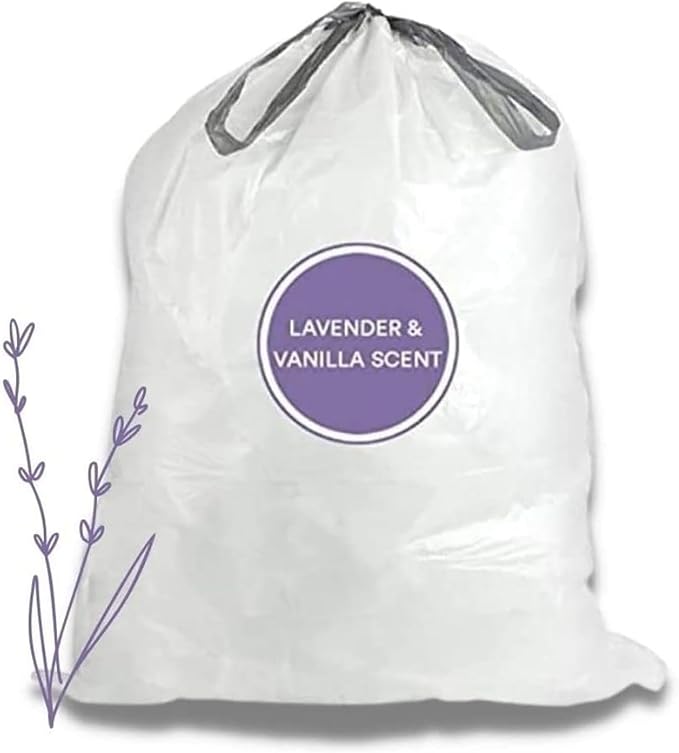 Plasticplace White Drawstring Lavender and Soft Vanilla Scented Garbage Can - Image 5
