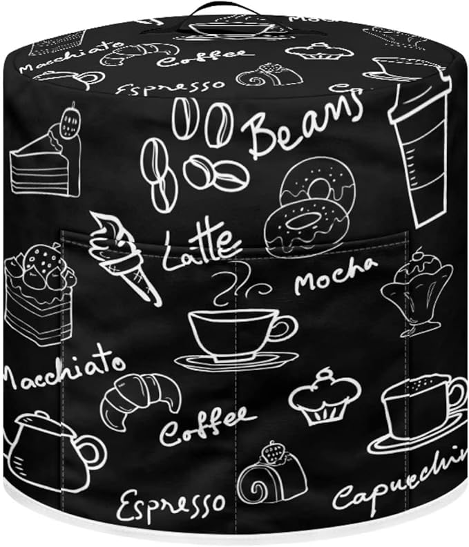 Dust Cover for Kitchen Appliance Accessories for 8 Quart Pressure Cooker Air Fryer Rice Cooker Dust Protection with Storage Pockets, Coffee Dessert Black